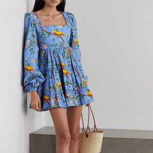 Agua By Agua Bendita Avena Canarios Tiered Mini Dress large l birds